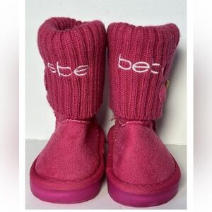 Bebe Girls Size 5 Hot Pink Faux Suede & Knit Mid Calf Slip On Light up Boots